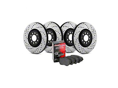StopTech Street Axle Drilled and Slotted 8-Lug Brake Rotor and Pad Kit; Front and Rear (11-10/21/12 2WD F-350 Super Duty DRW)