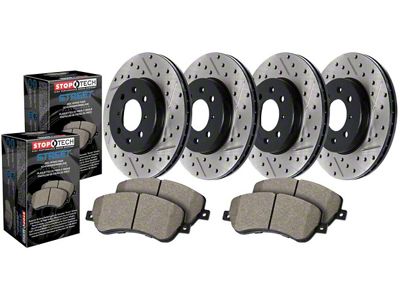 StopTech Street Axle Drilled and Slotted 8-Lug Brake Rotor and Pad Kit; Front and Rear (11-12 4WD F-350 Super Duty SRW)