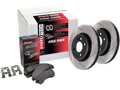 StopTech Street Axle Slotted 8-Lug Brake Rotor and Pad Kit; Front and Rear (11-12 4WD F-350 Super Duty SRW)