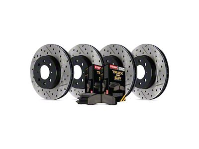 StopTech Truck Axle Slotted and Drilled 8-Lug Brake Rotor and Pad Kit; Front and Rear (11-10/21/12 4WD F-350 Super Duty DRW)