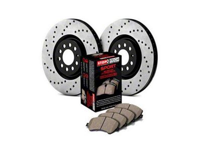 StopTech Sport Axle Drilled 8-Lug Brake Rotor and Pad Kit; Front (06-08 RAM 1500 Mega Cab)