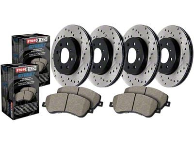 StopTech Street Axle Drilled 8-Lug Brake Rotor and Pad Kit; Front and Rear (06-08 RAM 1500 Mega Cab)