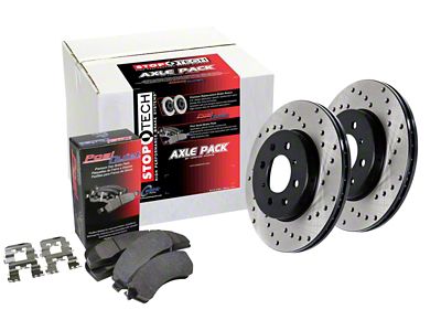 StopTech Street Axle Drilled 8-Lug Brake Rotor and Pad Kit; Rear (06-08 RAM 1500 Mega Cab)