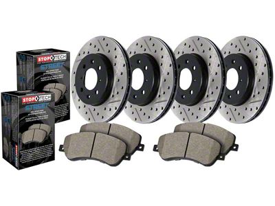 StopTech Street Axle Drilled and Slotted 5-Lug Brake Rotor and Pad Kit; Front and Rear (2004 RAM 1500 SRT-10)