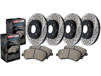 StopTech Street Axle Drilled and Slotted 5-Lug Brake Rotor and Pad Kit; Front and Rear (05-06 RAM 1500 SRT-10)