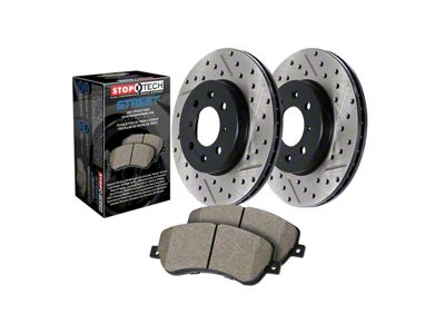 StopTech Street Axle Drilled and Slotted 8-Lug Brake Rotor and Pad Kit; Rear (06-08 RAM 1500 Mega Cab)