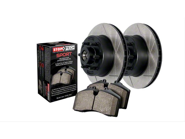 StopTech Truck Axle Slotted 5-Lug Brake Rotor and Pad Kit; Front and Rear (06-18 RAM 1500, Excluding SRT-10 & Mega Cab)