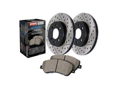 StopTech Street Axle Drilled and Slotted 8-Lug Brake Rotor and Pad Kit; Rear (03-08 RAM 2500)