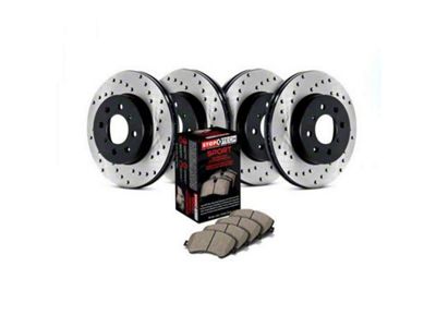 StopTech Sport Axle Drilled 8-Lug Brake Rotor and Pad Kit; Front and Rear (03-08 RAM 3500)