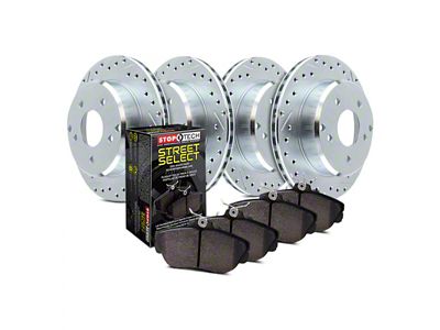 StopTech Sport Axle Drilled and Slotted 6-Lug Brake Rotor and Pad Kit; Front and Rear (99-06 Sierra 1500 w/ Rear Disc Brakes)