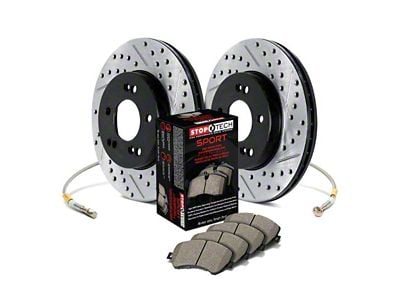 StopTech Sport Axle Drilled and Slotted 6-Lug Brake Rotor and Pad Kit; Front (05-06 Sierra 1500 w/ Rear Drum Brakes)