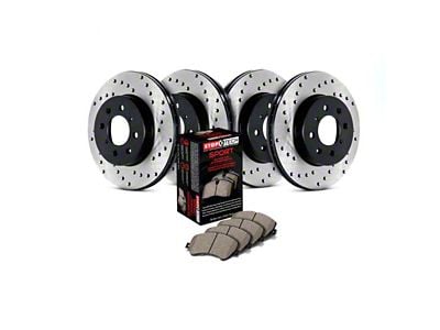 StopTech Sport Axle Drilled 6-Lug Brake Rotor and Pad Kit; Front and Rear (99-06 Sierra 1500 w/ Rear Disc Brakes)