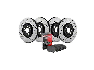 StopTech Street Axle Drilled and Slotted 6-Lug Brake Rotor and Pad Kit; Front and Rear (99-06 Sierra 1500 w/ Rear Disc Brakes)