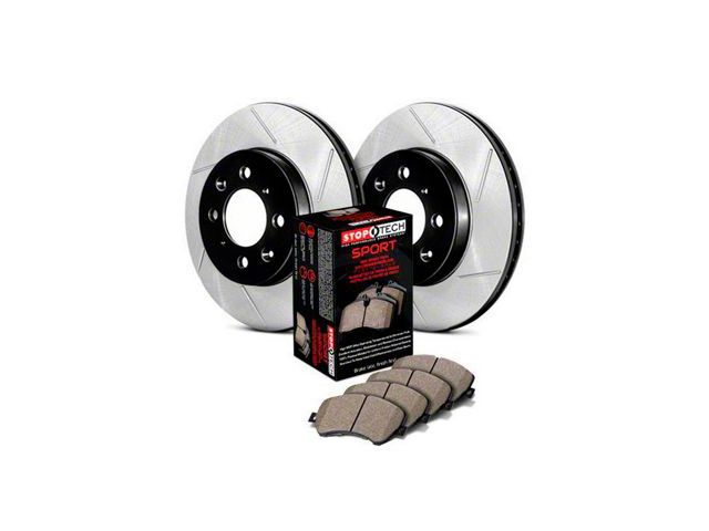 StopTech Sport Axle Slotted 8-Lug Brake Rotor and Pad Kit; Front (12-19 Sierra 3500 HD)