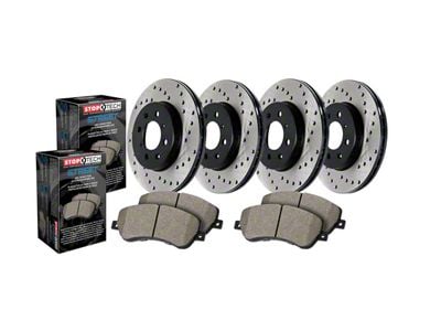 StopTech Street Axle Drilled 8-Lug Brake Rotor and Pad Kit; Front and Rear (07-10 Sierra 3500 HD SRW)