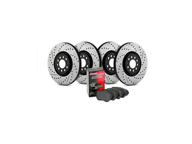 StopTech Street Axle Drilled and Slotted 8-Lug Brake Rotor and Pad Kit; Front and Rear (12-15 Sierra 3500 HD SRW)
