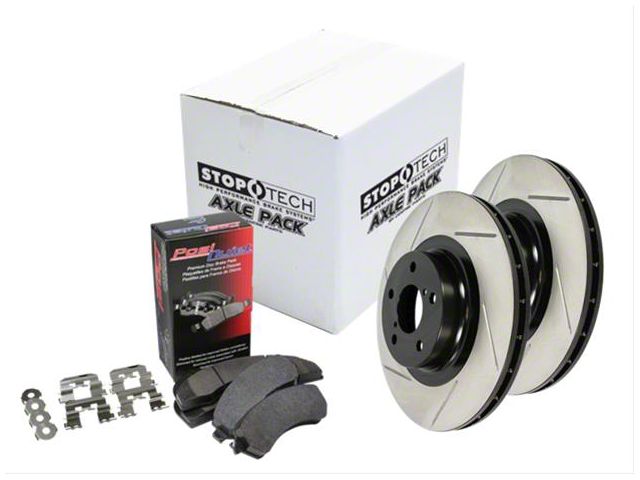 StopTech Street Axle Slotted 8-Lug Brake Rotor and Pad Kit; Rear (11-15 Sierra 3500 HD DRW)