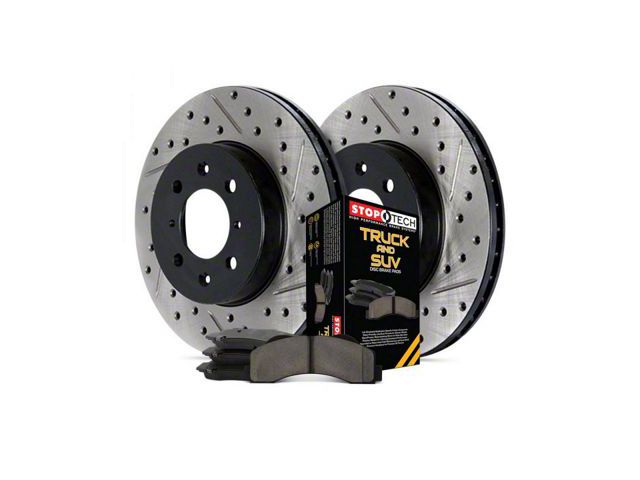 StopTech Truck Axle Slotted and Drilled 8-Lug Brake Rotor and Pad Kit; Rear (11-15 Sierra 3500 HD SRW)