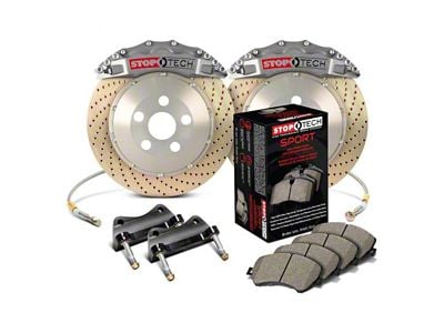 StopTech ST-60 Trophy Sport Drilled Coated 2-Piece Front Big Brake Kit with 380x32mm Rotors; Silver Calipers (99-06 Silverado 1500)