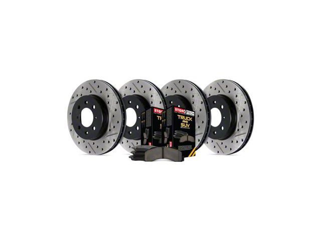 StopTech Truck Axle Slotted and Drilled 8-Lug Brake Rotor and Pad Kit; Front and Rear (12-15 Silverado 2500 HD)