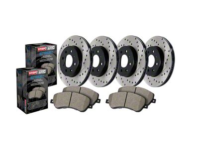 StopTech Street Axle Drilled 8-Lug Brake Rotor and Pad Kit; Front and Rear (07-10 Silverado 3500 HD SRW)