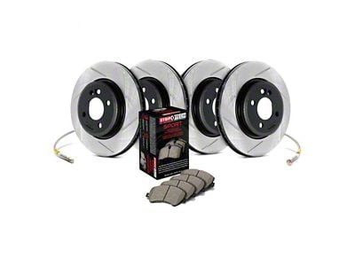 StopTech Sport Axle Slotted Brake Rotor and Pad Kit; Front and Rear (07-08 Tahoe w/ 351C or 352C Brake Caliper Casting; 09-12 Tahoe)