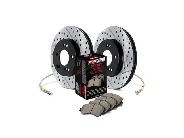 StopTech Sport Axle Slotted and Drilled 6-Lug Brake Rotor and Pad Kit; Rear (07-08 Yukon w/ 351C or 352C Brake Caliper Casting; 09-20 Yukon)