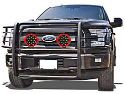 Grille Guard with 7-Inch Round LED Lights; Black (17-22 F-250 Super Duty)