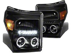 LED DRL Projector Headlights; Black Housing; Clear Lens (11-16 F-250 Super Duty)