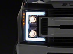 LED DRL Projector Headlights with Amber Corners; Chrome Housing; Clear Lens (17-19 F-250 Super Duty w/ Factory Halogen Headlights)