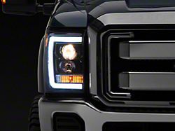 Light Bar DRL Projector Headlights; Gloss Black Housing; Smoked Lens (11-16 F-250 Super Duty)