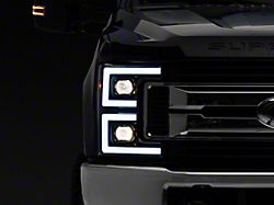 Projector Headlights with Sequential Turn Signals; Matte Black Housing; Clear Lens (17-19 F-250 Super Duty w/ Factory Halogen Headlights)