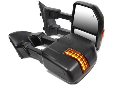 Towing Mirror; Powered; Heated; Amber Signal; Black; Pair (11-16 F-250 Super Duty)