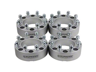 Supreme Suspensions 1.50-Inch PRO Billet 8 x 165.1mm to 8 x 180mm Wheel Adapters; Silver; Set of Four (07-10 Sierra 3500 HD SRW)