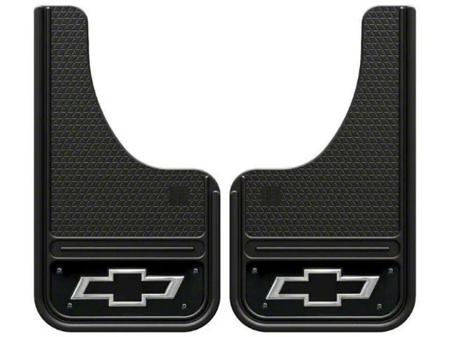 10-Inch x 18-Inch Mud Flaps with Mini Bowtie Logo; Front or Rear (Universal; Some Adaptation May Be Required)