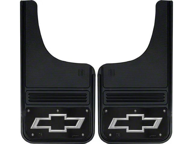 12-Inch x 23-Inch Mud Flaps with Black Bowtie Logo; Front or Rear (Universal; Some Adaptation May Be Required)