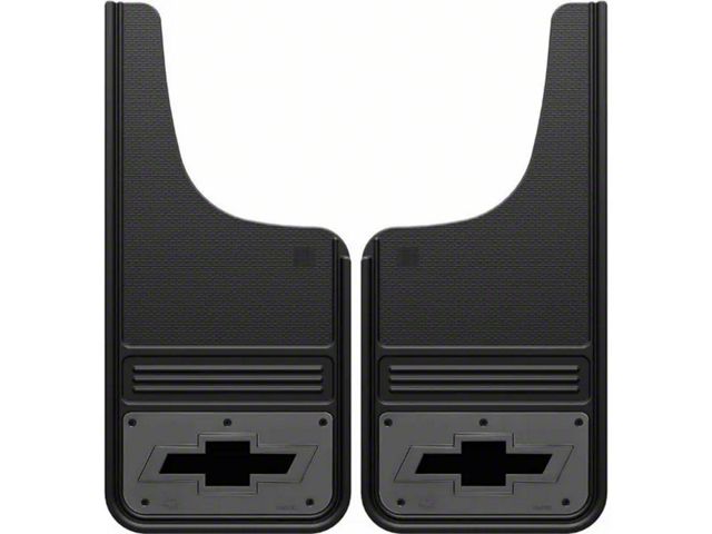 12-Inch x 26-Inch Mud Flaps with Black Bowtie Logo; Front or Rear (Universal; Some Adaptation May Be Required)