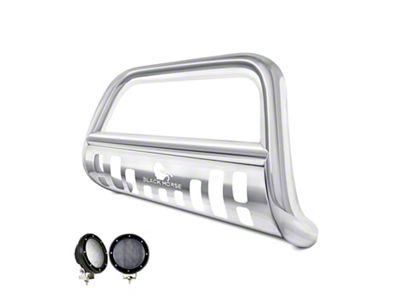 Bull Bar with 5.30-Inch Black Round Flood LED Lights; Stainless Steel (07-20 Tahoe)