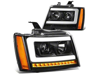 C-Bar LED DRL Headlights with Amber Corners; Black Housing; Clear Lens (07-14 Tahoe)