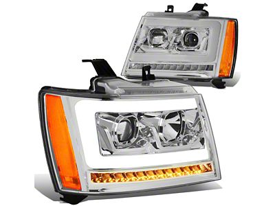 C-Bar LED DRL Headlights with Amber Corners; Chrome Housing; Clear Lens (07-14 Tahoe)