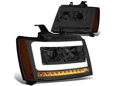 C-Bar LED DRL Headlights with Amber Corners; Chrome Housing; Smoked Lens (07-14 Tahoe)