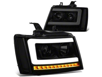 C-Bar LED DRL Headlights with Clear Corners; Black Housing; Smoked Lens (07-14 Tahoe)