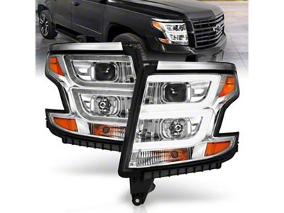 C-Bar Projector Headlights with DRL; Chrome Housing; Clear Lens (15-20 Tahoe)