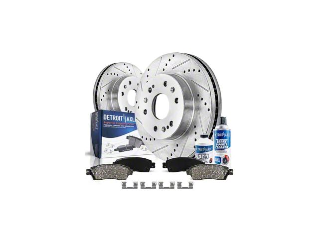 Drilled and Slotted 6-Lug Brake Rotor, Pad, Brake Fluid and Cleaner Kit; Front (08-20 Tahoe, Excluding Police)