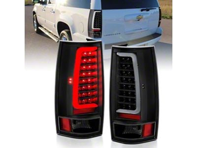 LED C-Bar Style Tail Lights; Black Housing; Clear Lens (07-14 Tahoe)