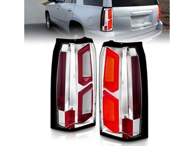 LED C-Bar Style Tail Lights; Chrome Housing; Clear Lens (15-20 Tahoe)