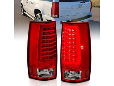 LED C-Bar Style Tail Lights; Chrome Housing; Red/Clear Lens (07-14 Tahoe)