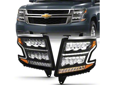 LED Crystal Plank Style Headlights with Sequential Turn Signal; Black Housing; Clear Lens (15-20 Tahoe)