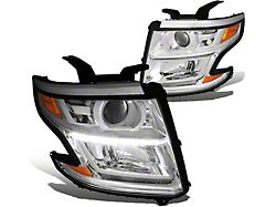 LED DRL Projector Headlights with Amber Corners; Chrome Housing; Clear Lens (15-20 Tahoe w/ Factory Halogen Headlights)