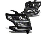 LED DRL Projector Headlights with Clear Corners; Black Housing; Clear Lens (15-20 Tahoe w/ Factory Halogen Headlights)